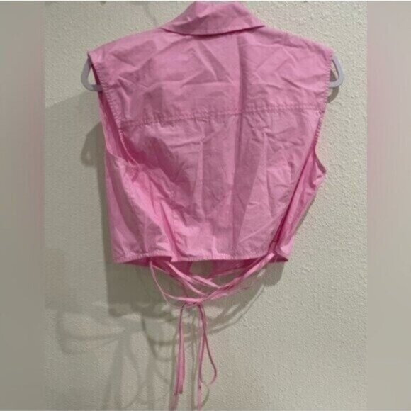 New Future Collective Lace Up Pink Top Coquette Button Grunge Cut Out Top - Picture 7 of 7